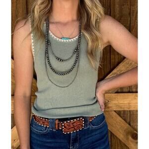 Scotch & Soda Knit Maritime Tank Top Green White Trim EUC XS